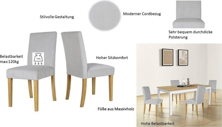 Home affaire Eetkamerstoel Winikon TOPSELLER! OTTOs Choice Massief houten frame moderne cordstof comfortabel gepolsterd (set) - Foto 9