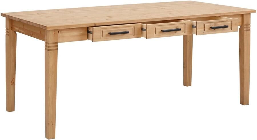 Home affaire Eettafel Anabel lades met zwarte metalen handgrepen gemaakt van massief grenen 6 laden onder het tafelblad breedte 180 cm - Foto 7