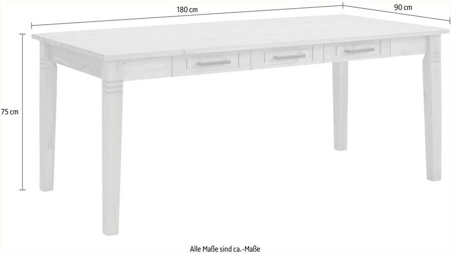 Home affaire Eettafel Anabel lades met zwarte metalen handgrepen gemaakt van massief grenen 6 laden onder het tafelblad breedte 180 cm - Foto 6