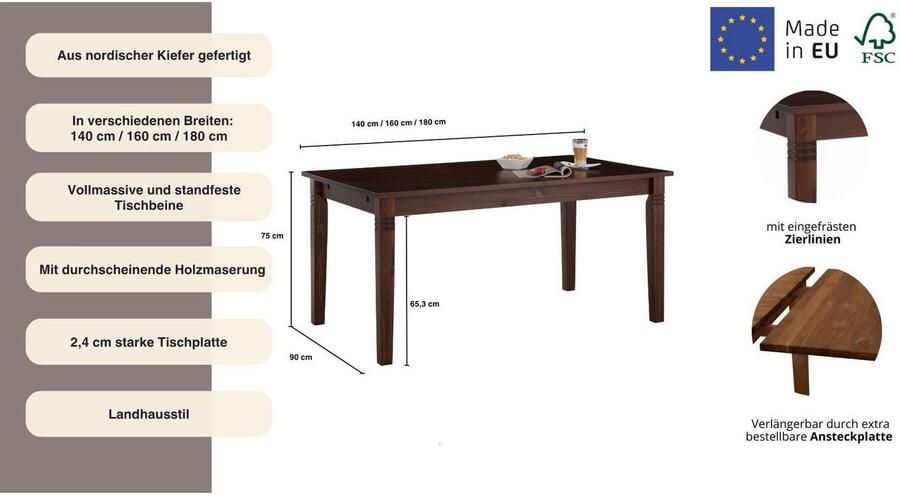 Home affaire Eettafel Danuta keuze met lade van massief grenen fsc -gecertificeerd - Foto 6