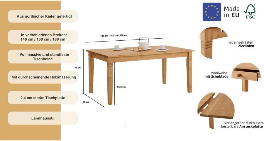 Home affaire Eettafel Danuta keuze met lade van massief grenen fsc -gecertificeerd - Foto 4