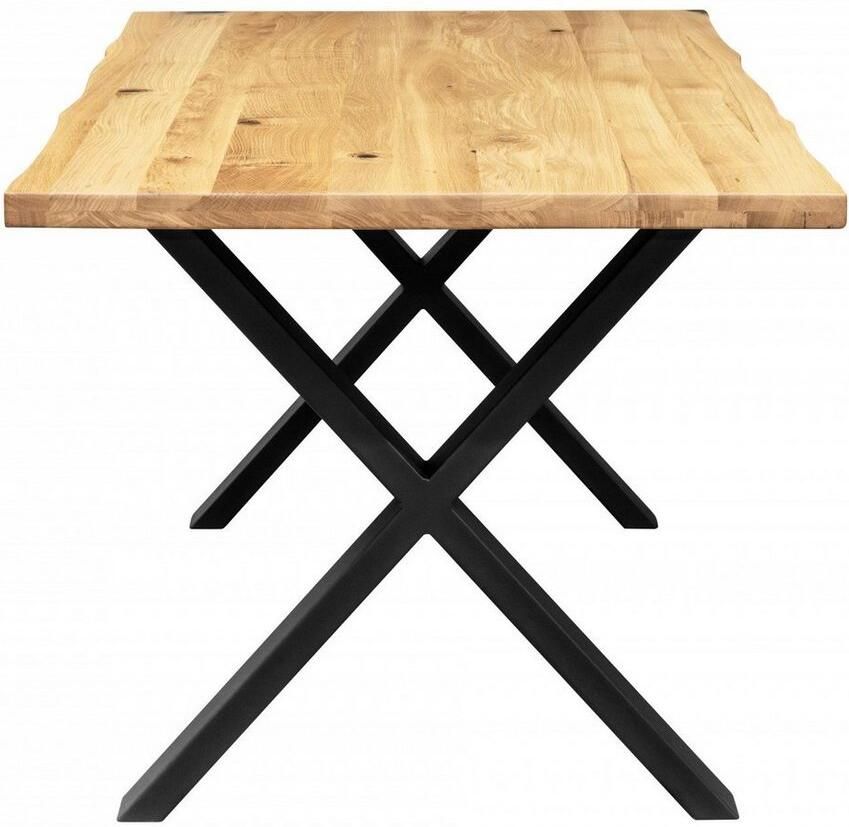 Home affaire Eettafel Dark blue Eiken massief hout en poedercoated metalen poten