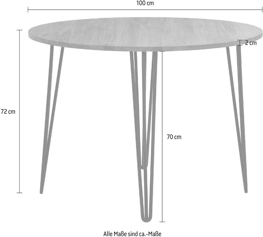 Home affaire Eettafel Hairpin van massief eiken met metalen poten breedte 100 cm
