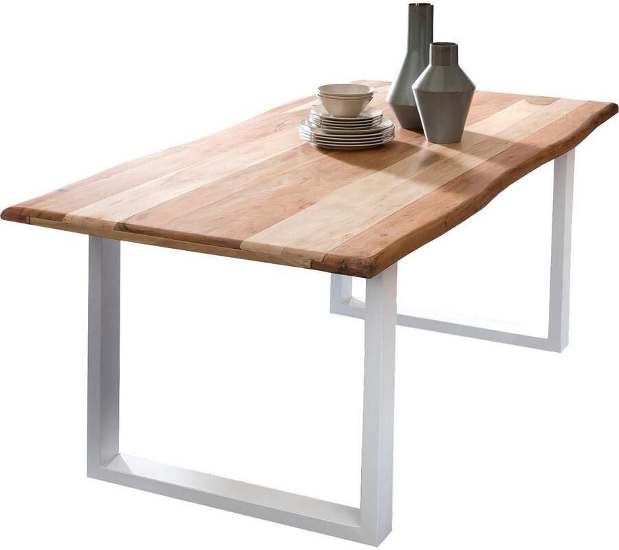 Home affaire Eettafel Manhattan in boomstam-look en frame u-model van wit metaal