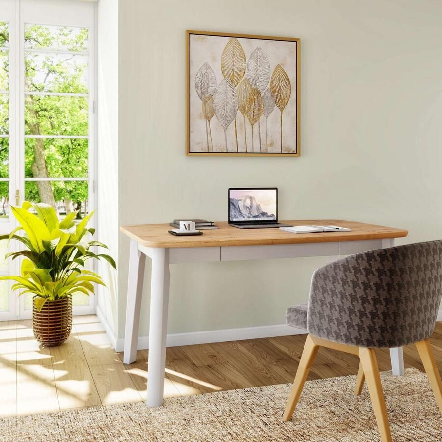 Home affaire Eettafel Palermo multifunctionele tafel werktafel bureau met opbergruimte opklapbaar blad home office bureau massief hout