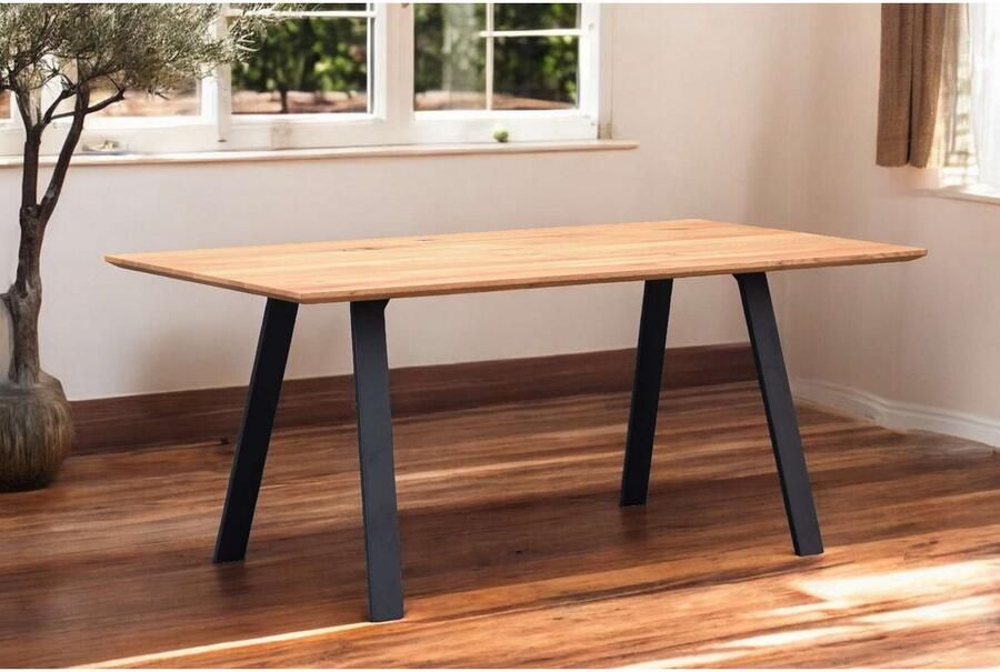 Home affaire Eettafel Reidigen keukentafel A-vorm metalen frame massief gewild eikenhout geolied - Foto 4