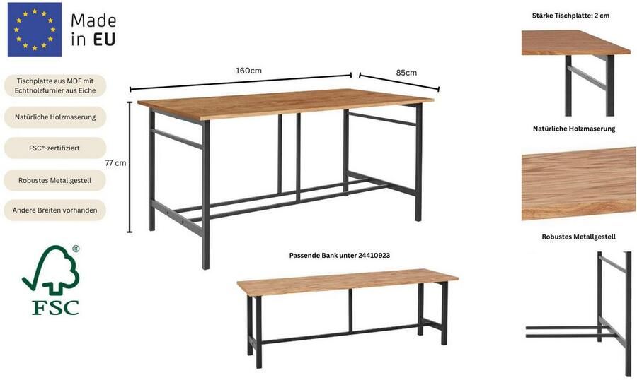 Home affaire Eettafel Sare met echt houtfineer van eiken - Foto 4