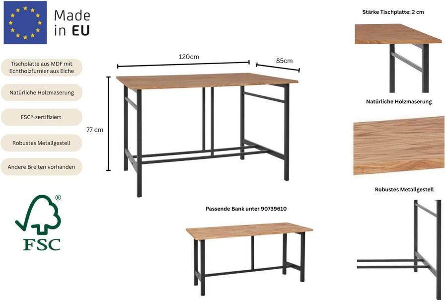 Home affaire Eettafel Sare met echt houtfineer van eiken - Foto 4