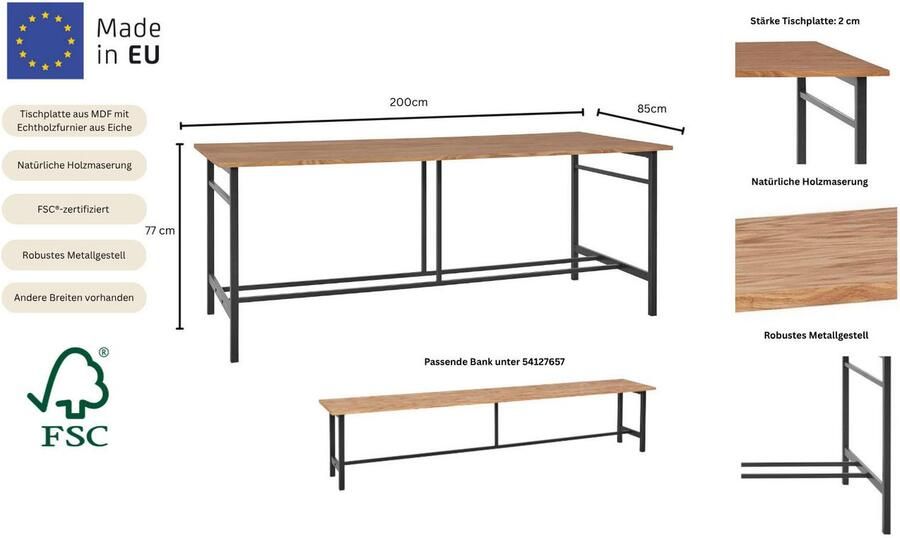 Home affaire Eettafel Sare met echt houtfineer van eiken - Foto 4