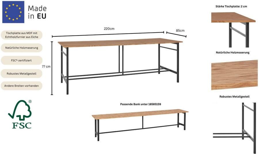 Home affaire Eettafel Sare met echt houtfineer van eiken - Foto 4