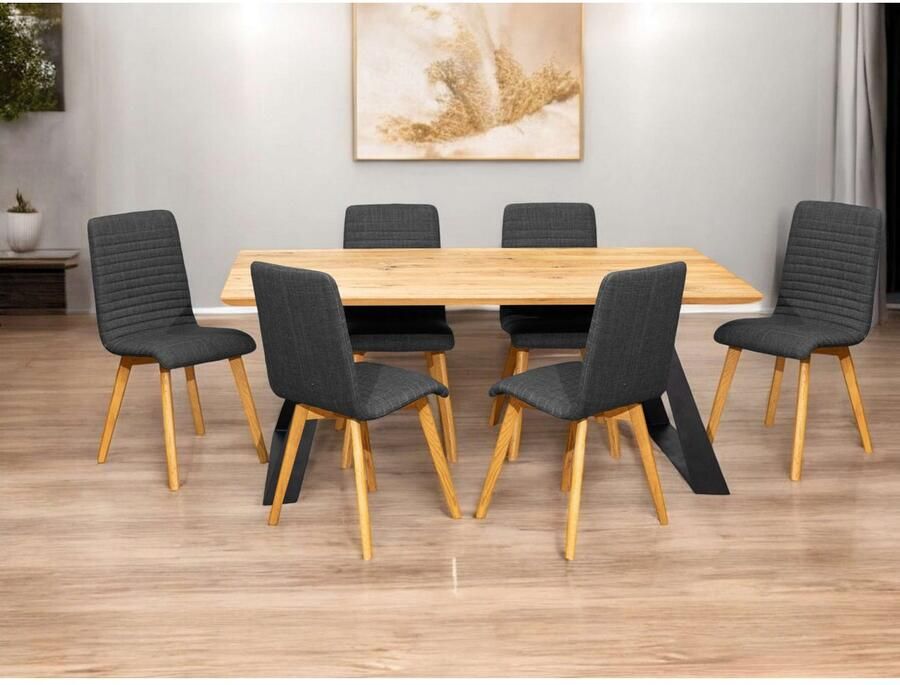 Home affaire Eettafel Team eettafel keukentafel eet tafel met Zwitserse rand U-frame van metaal 2 cm dikke tafelblad verdubbeld op 4 cm