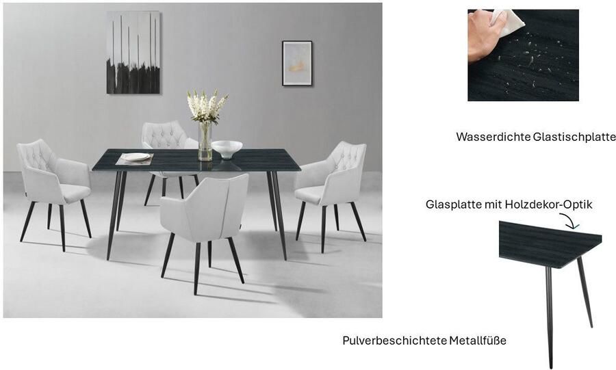 Home affaire Eettafel Turah TOPSELLER! OTTOs keuze met glazen blad in houtlook tijdloos ontwerp onderhoudsvriendelijk - Foto 5