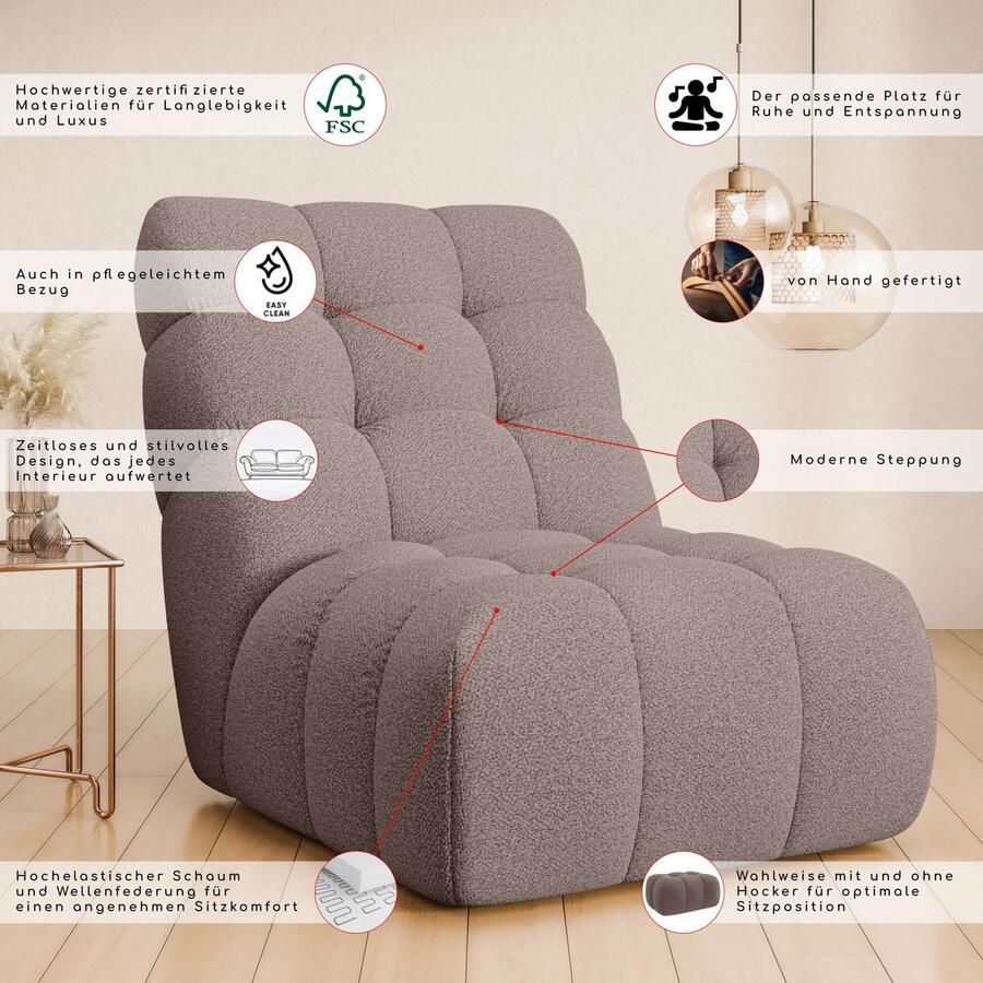Home affaire Fauteuil AURELIAN loveseat XXL leesstoel grote stoel met golfondersteuning velours fijne structuur grove structuur