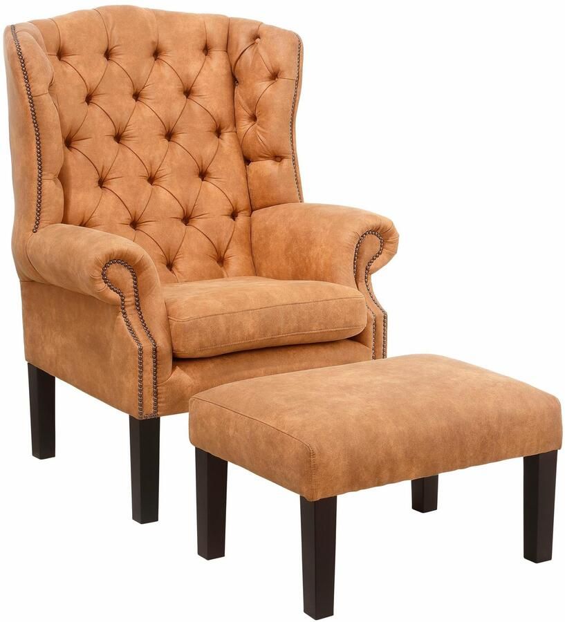 Home affaire Fauteuil Bedford oorschelp fauteuil Chesterfield met luxueuze capitonnage en gebogen armleuningen
