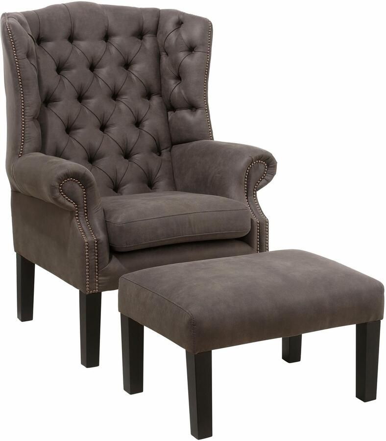 Home affaire Fauteuil Bedford oorschelp fauteuil Chesterfield met luxueuze capitonnage en gebogen armleuningen