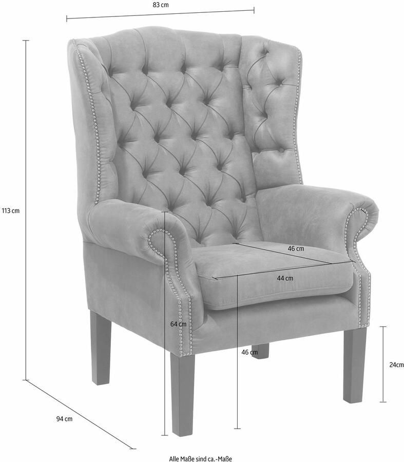 Home affaire Fauteuil Bedford oorschelp fauteuil Chesterfield met luxueuze capitonnage en gebogen armleuningen - Foto 2