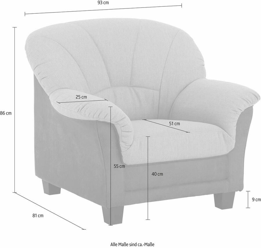 Home affaire Fauteuil Camelita tijdloos comfortabele armleuningen ook in leer breedte 93cm (set)
