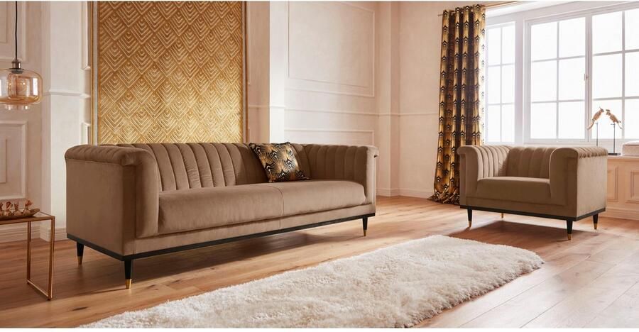 Home affaire 3-zitsbank Chamby met houten rand onder en stiksels bij de leuning - Foto 3