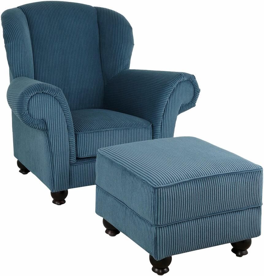 Home affaire Fauteuil King Henry hoge fauteuil oorkussen met casual bekleding binnenvering en losse sierkussens (set)