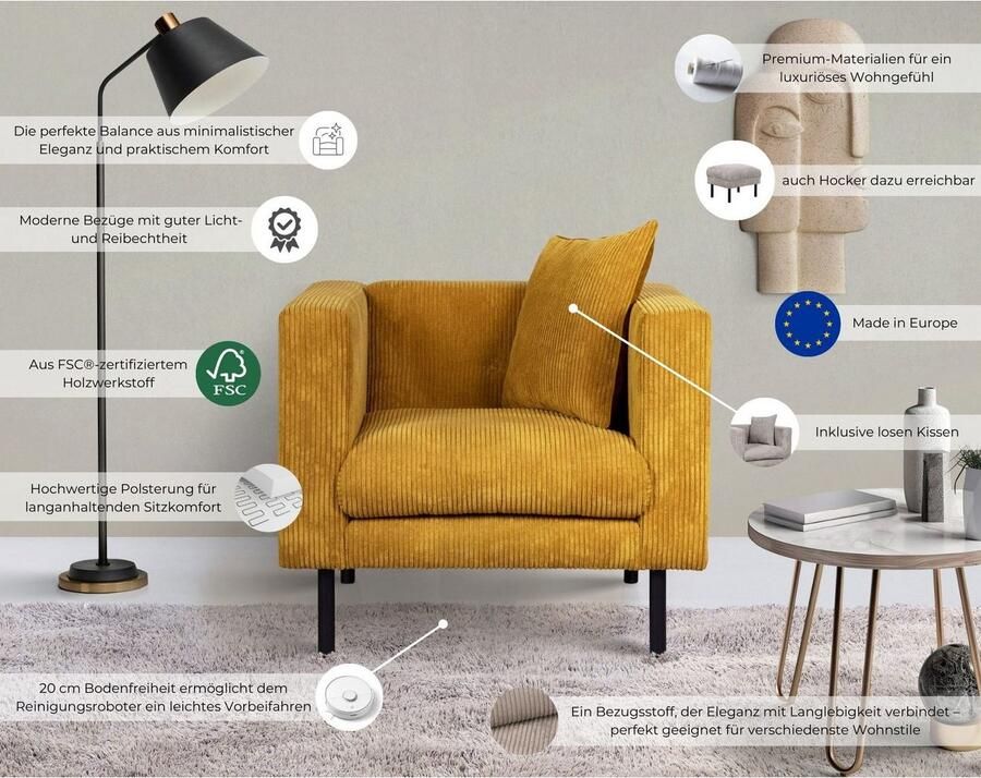 Home affaire Fauteuil Lillibeth cocktailsstoel loungesstoel afmetingen B D H: 90 74 83 cm Sierkussen als tweezijdig te gebruiken kussen 45x45 cm in fluwelige look of cord - Foto 6