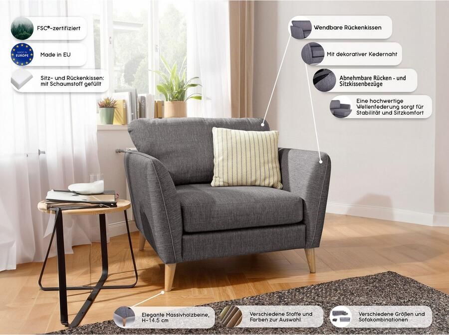 Home affaire Fauteuil Marseille Massief houten poten eiken landhuisstijl golfvering - Foto 6