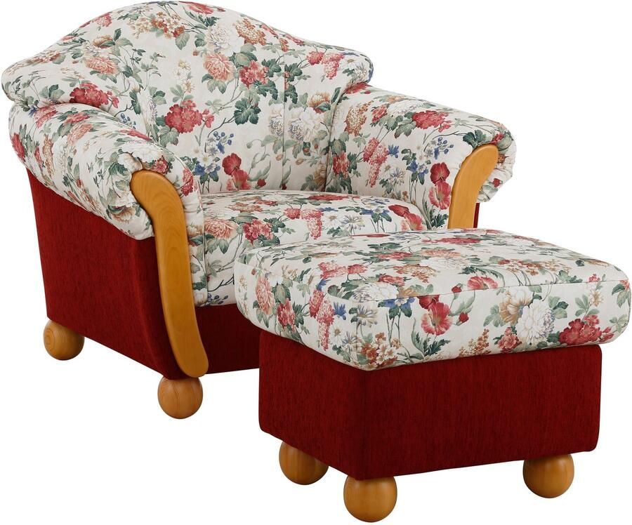Home affaire Fauteuil Milaan comfortabele loungestoel landhuisstijl houten chatoots en -voeten (set) - Foto 6