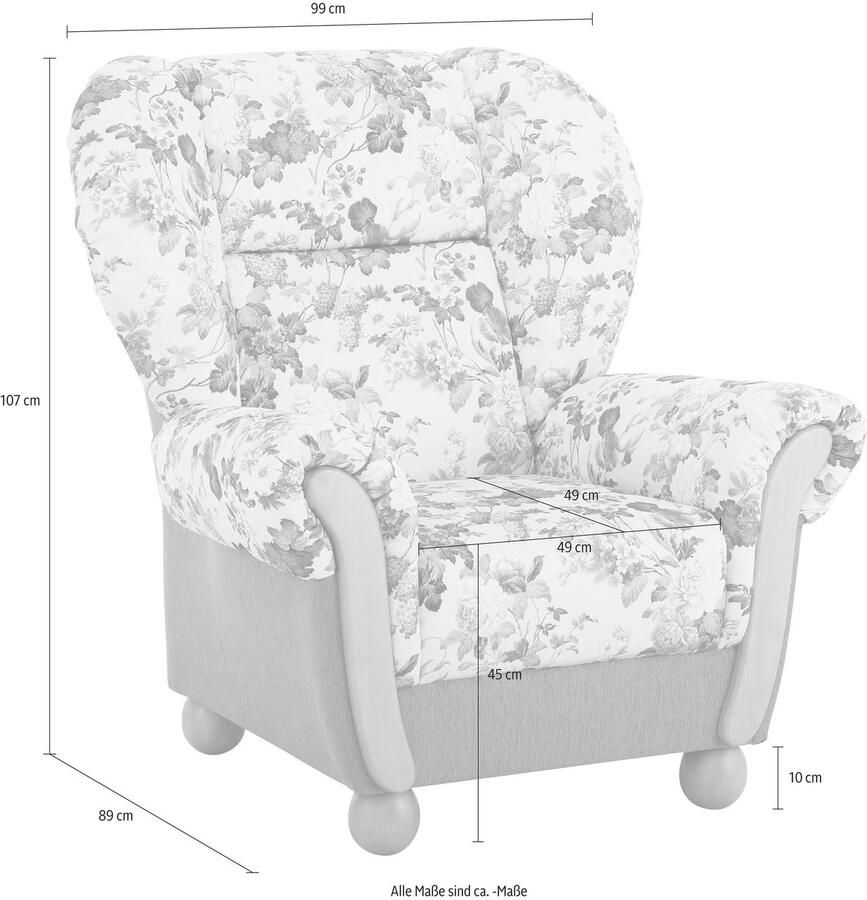Home affaire Fauteuil Milano comfortabele ovale fauteuil in landhuisstijl (set)