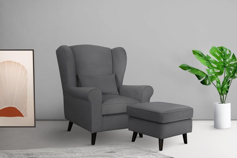 Home affaire Fauteuil Ohrensessel CHISTELLE optioneel met poef met golfondersteuning afmetingen: b d h: 81 87 99 cm - Foto 4