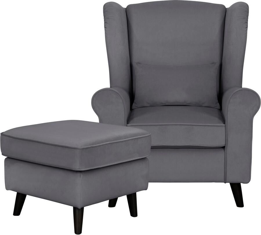 Home affaire Fauteuil Ohrensessel CHISTELLE optioneel met poef met golfondersteuning afmetingen: b d h: 81 87 99 cm