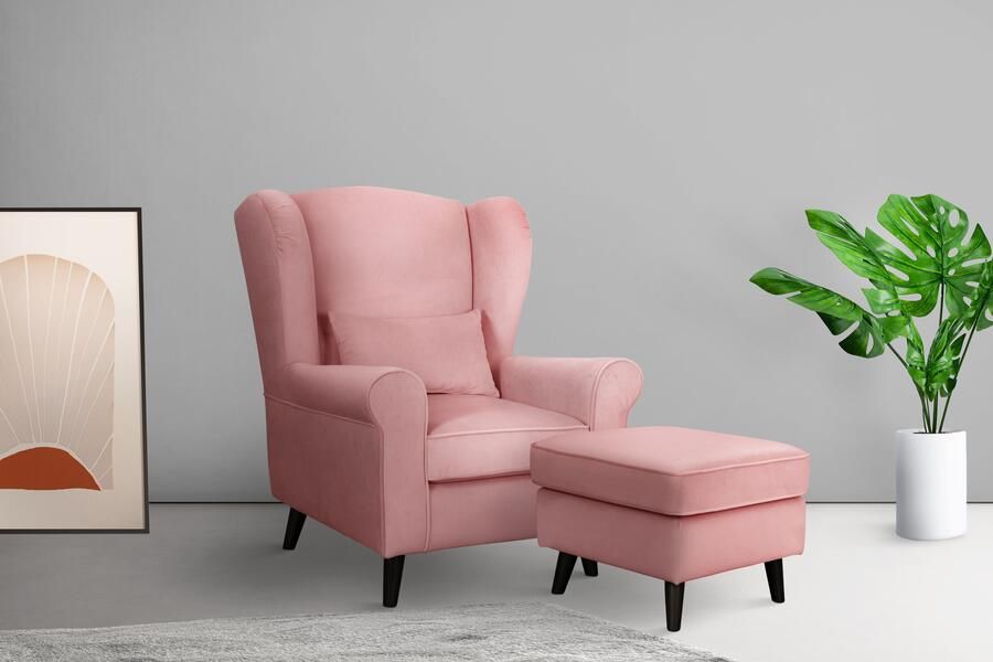 Home affaire Fauteuil Ohrensessel CHISTELLE optioneel met poef met golfondersteuning afmetingen: b d h: 81 87 99 cm - Foto 4