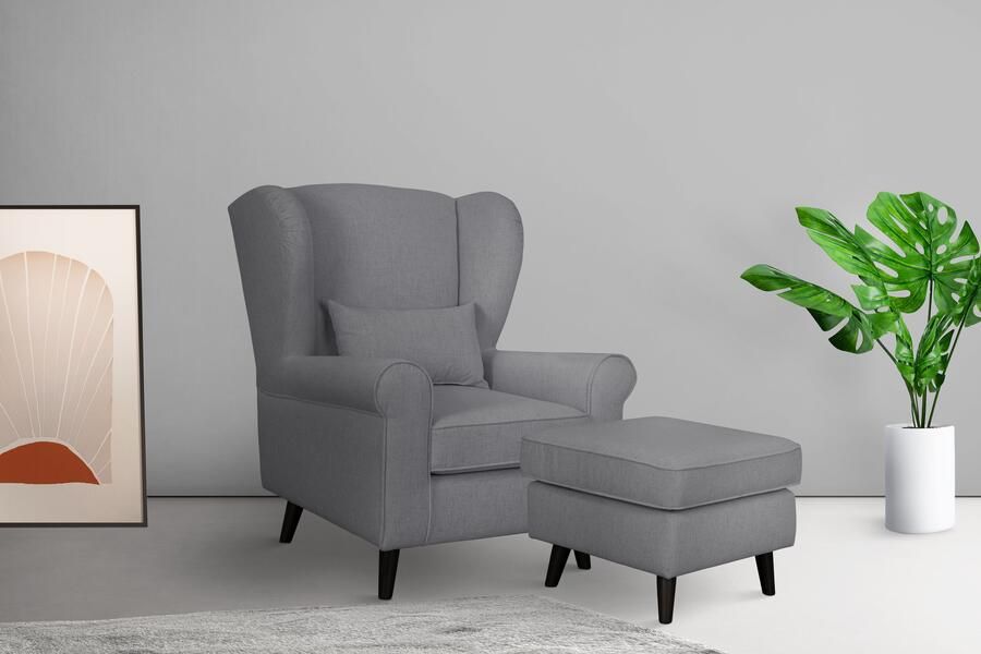 Home affaire Fauteuil Ohrensessel CHISTELLE optioneel met poef met golfondersteuning afmetingen: b d h: 81 87 99 cm - Foto 5