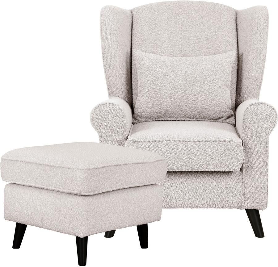 Home affaire Fauteuil Ohrensessel CHISTELLE optioneel met poef met golfondersteuning afmetingen: b d h: 81 87 99 cm