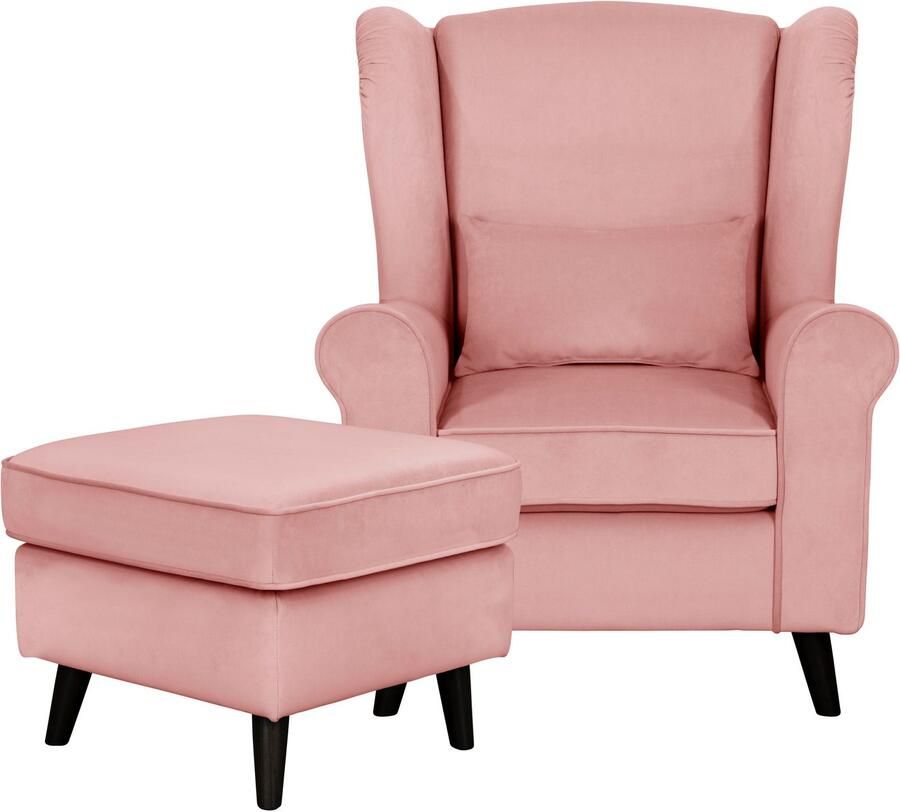 Home affaire Fauteuil Ohrensessel CHISTELLE optioneel met poef met golfondersteuning afmetingen: b d h: 81 87 99 cm