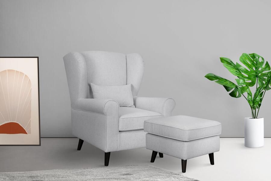 Home affaire Fauteuil Ohrensessel CHISTELLE optioneel met poef met golfondersteuning afmetingen: b d h: 81 87 99 cm - Foto 5