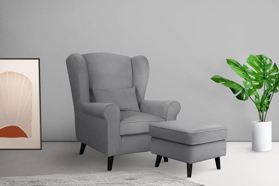 Home affaire Fauteuil Ohrensessel CHISTELLE optioneel met poef met golfondersteuning afmetingen: b d h: 81 87 99 cm - Foto 4