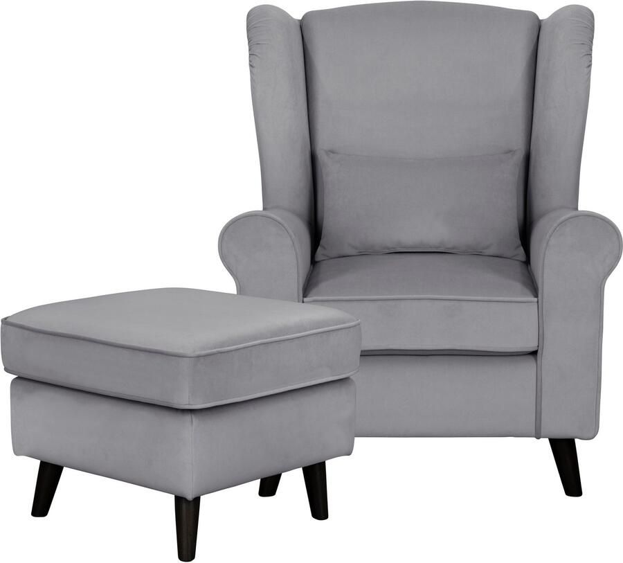 Home affaire Fauteuil Ohrensessel CHISTELLE optioneel met poef met golfondersteuning afmetingen: b d h: 81 87 99 cm