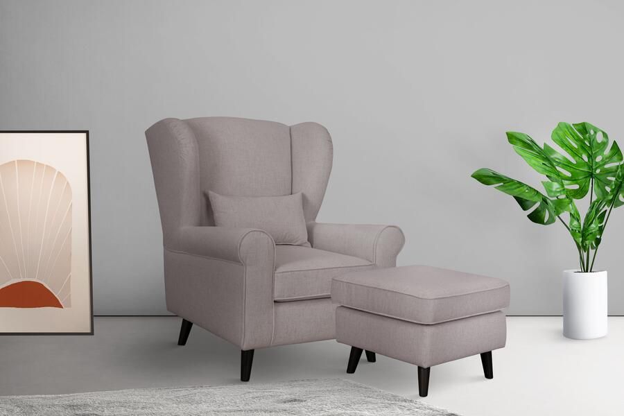 Home affaire Fauteuil Ohrensessel CHISTELLE optioneel met poef met golfondersteuning afmetingen: b d h: 81 87 99 cm - Foto 5