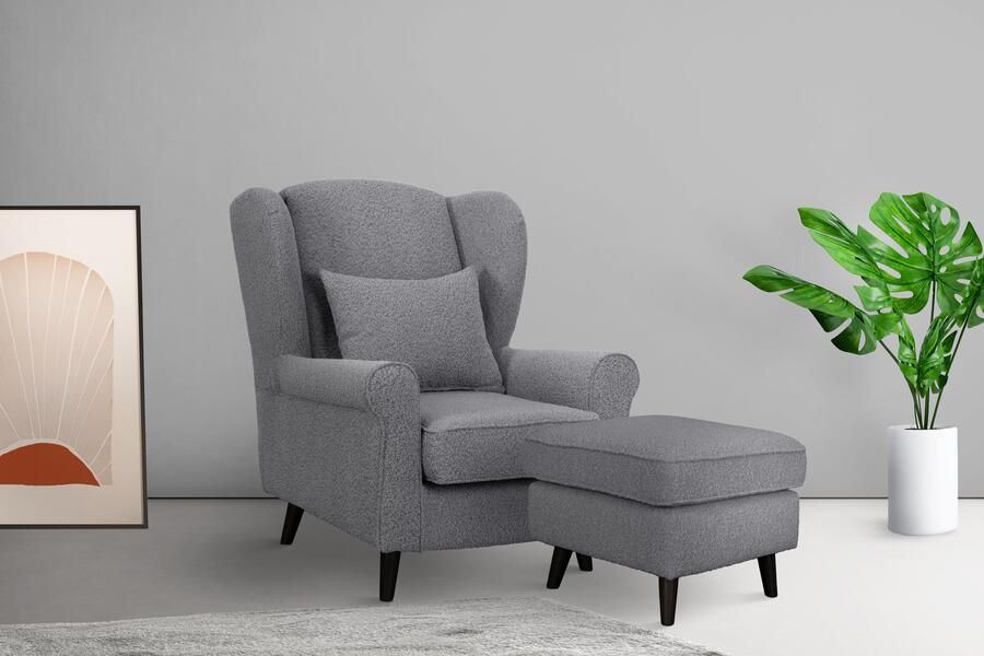 Home affaire Fauteuil Ohrensessel CHISTELLE optioneel met poef met golfondersteuning afmetingen: b d h: 81 87 99 cm - Foto 4