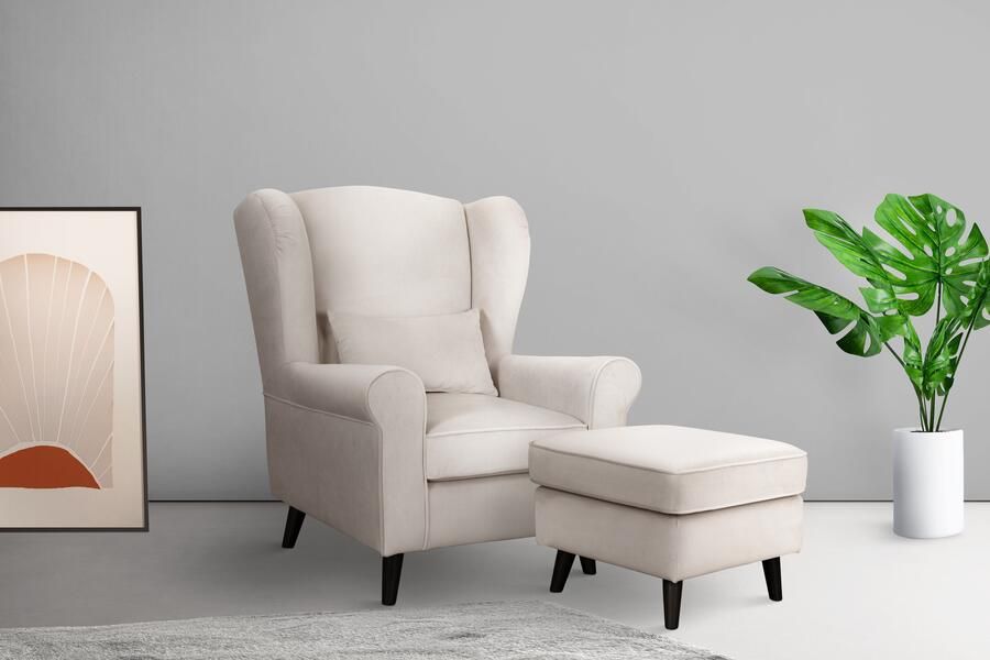 Home affaire Fauteuil Ohrensessel CHISTELLE optioneel met poef met golfondersteuning afmetingen: b d h: 81 87 99 cm - Foto 4