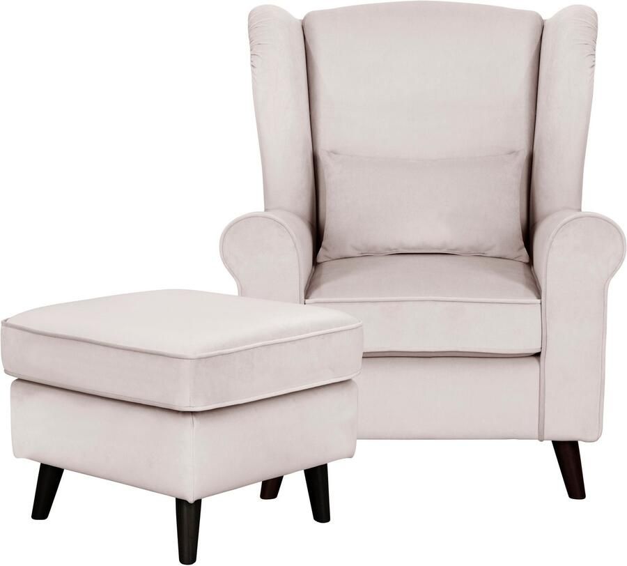 Home affaire Fauteuil Ohrensessel CHISTELLE optioneel met poef met golfondersteuning afmetingen: b d h: 81 87 99 cm
