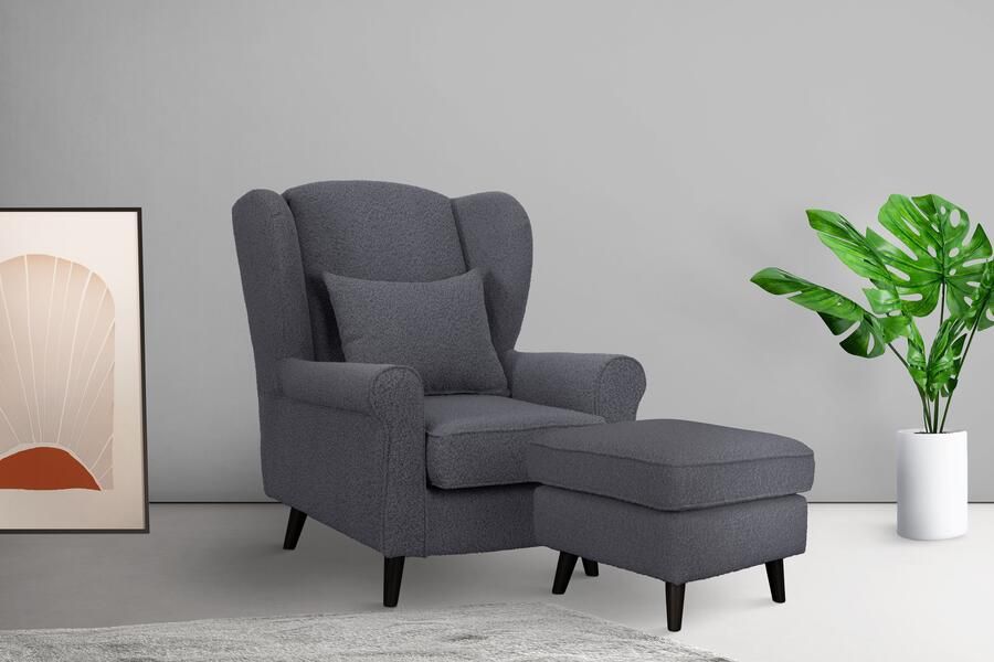 Home affaire Fauteuil Ohrensessel CHISTELLE optioneel met poef met golfondersteuning afmetingen: b d h: 81 87 99 cm - Foto 4