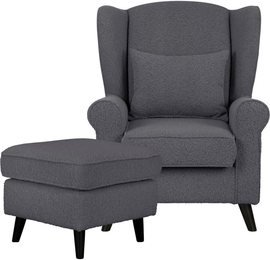 Home affaire Fauteuil Ohrensessel CHISTELLE optioneel met poef met golfondersteuning afmetingen: b d h: 81 87 99 cm