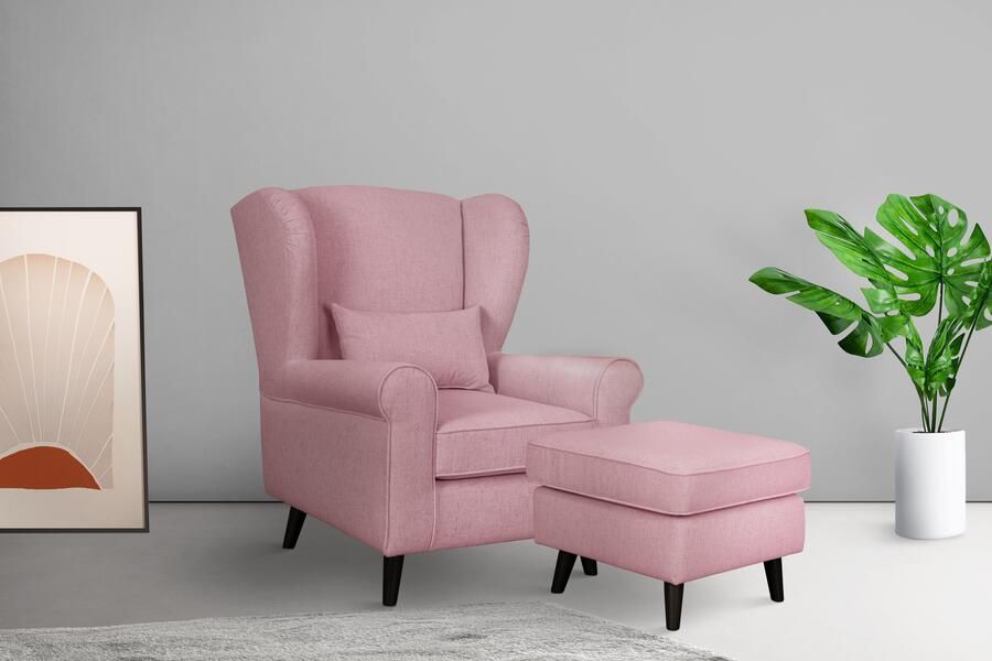 Home affaire Fauteuil Ohrensessel CHISTELLE optioneel met poef met golfondersteuning afmetingen: b d h: 81 87 99 cm - Foto 5