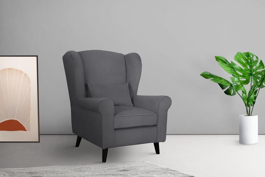 Home affaire Fauteuil Ohrensessel CHISTELLE optioneel met poef met golfondersteuning afmetingen: b d h: 81 87 99 cm - Foto 4