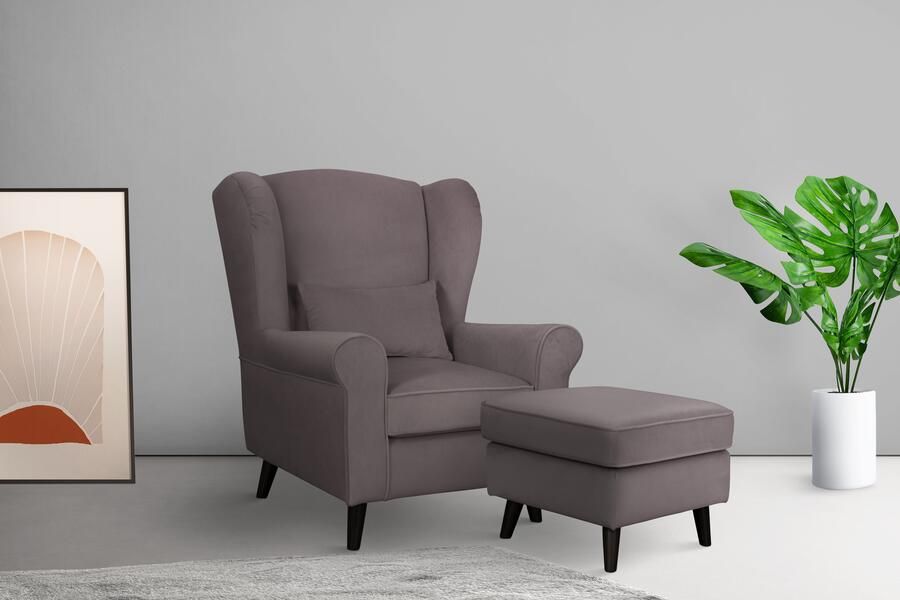 Home affaire Fauteuil Ohrensessel CHISTELLE optioneel met poef met golfondersteuning afmetingen: b d h: 81 87 99 cm - Foto 4