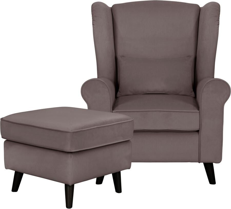 Home affaire Fauteuil Ohrensessel CHISTELLE optioneel met poef met golfondersteuning afmetingen: b d h: 81 87 99 cm