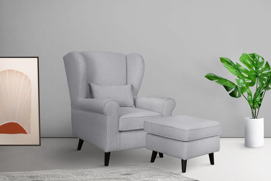 Home affaire Fauteuil Ohrensessel CHISTELLE optioneel met poef met golfondersteuning afmetingen: b d h: 81 87 99 cm - Foto 5