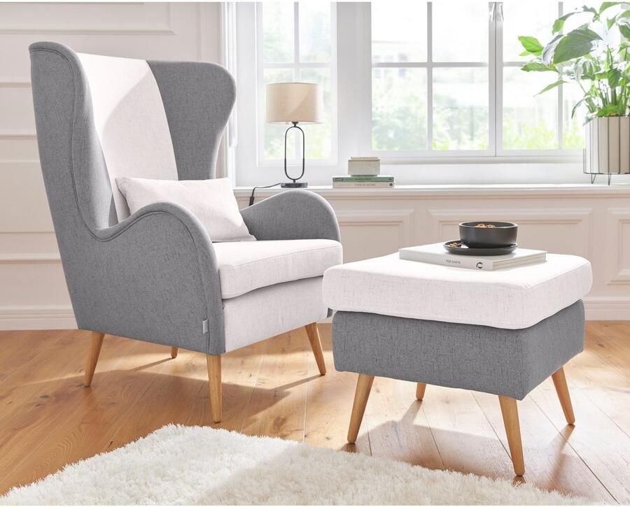 Home affaire Hocker Salla 2-kleurig bouclé stof of fijne structuur passend bij de fauteuil - Foto 5