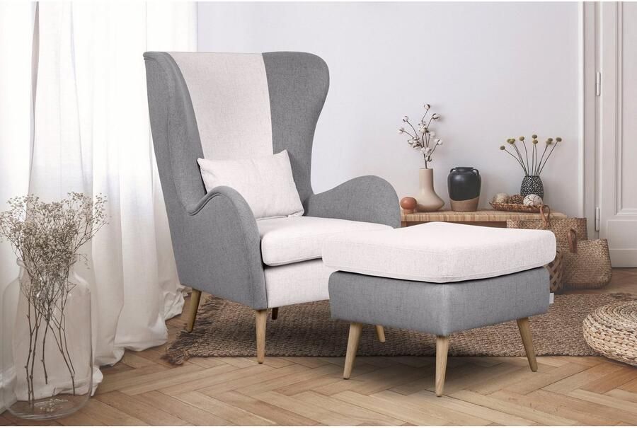 Home affaire Fauteuil Salla bekleding bouclé of fijne structuur oorschelp fauteuil naar keuze met of zonder hocker grote fauteuil: afm. bxdxh: 78x94x118cm - Foto 10