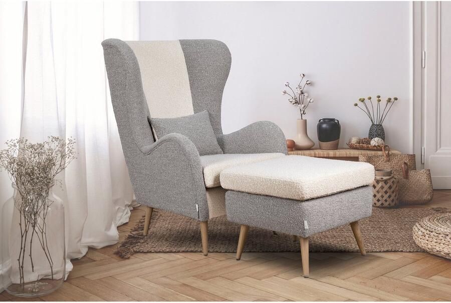 Home affaire Fauteuil Salla bekleding bouclé of fijne structuur oorschelp fauteuil naar keuze met of zonder hocker grote fauteuil: afm. bxdxh: 78x94x118cm